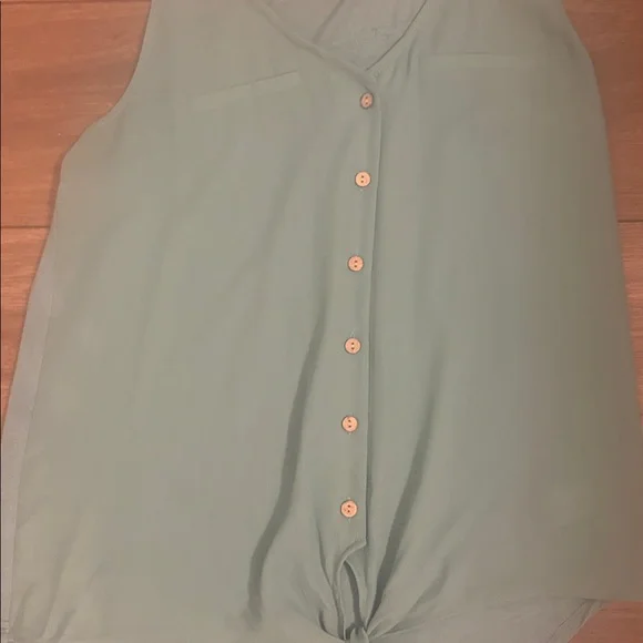 Fortune and Ivy Teal Sleeveless Button-Down Blouse - Picture 3 of 5